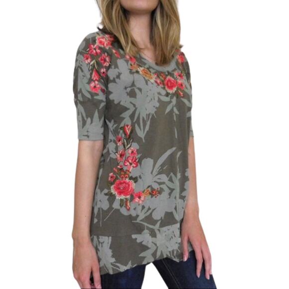 Sundance Olive Green Oversized Floral Embroidered Tunic Top Women's Size XS - Picture 1 of 8